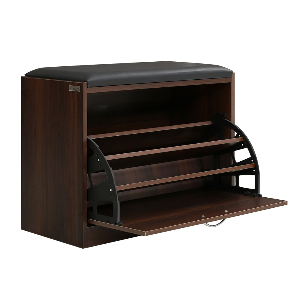 Artiss Shoe Bench Shoe Cabinet 15 Pairs Walnut Kyla-Furniture &gt; Living Room-PEROZ Accessories