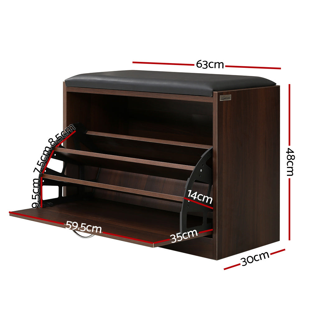 Artiss Shoe Bench Shoe Cabinet 15 Pairs Walnut Kyla-Furniture &gt; Living Room-PEROZ Accessories