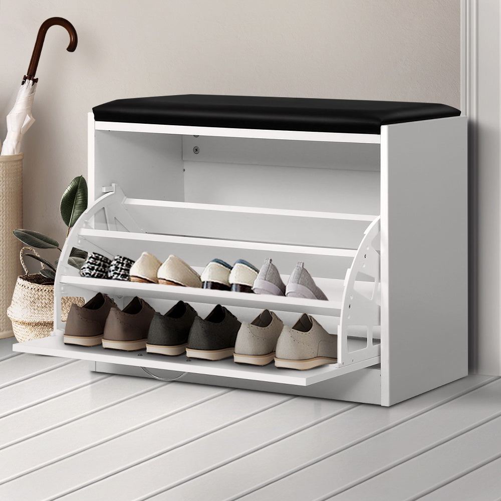 Artiss Shoe Cabinet Bench Shoes Storage Rack Organiser Drawer White 15 Pairs-Furniture &gt; Living Room-PEROZ Accessories