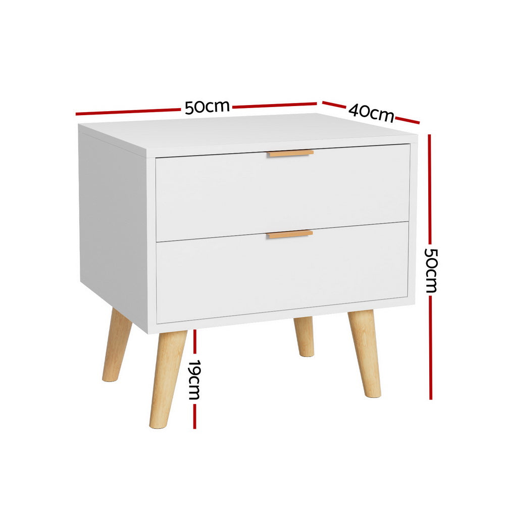 Artiss Bedside Table 2 Drawers - White-Furniture &gt; Bedroom &gt; Bedside Tables-PEROZ Accessories