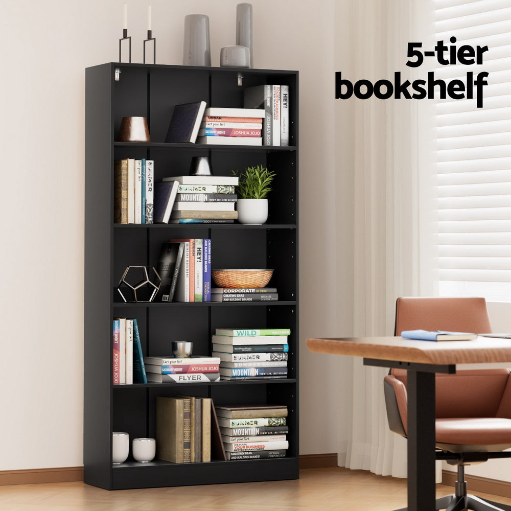 Artiss Bookshelf 5 Tiers ANTON Black-Furniture &gt; Bedroom-PEROZ Accessories