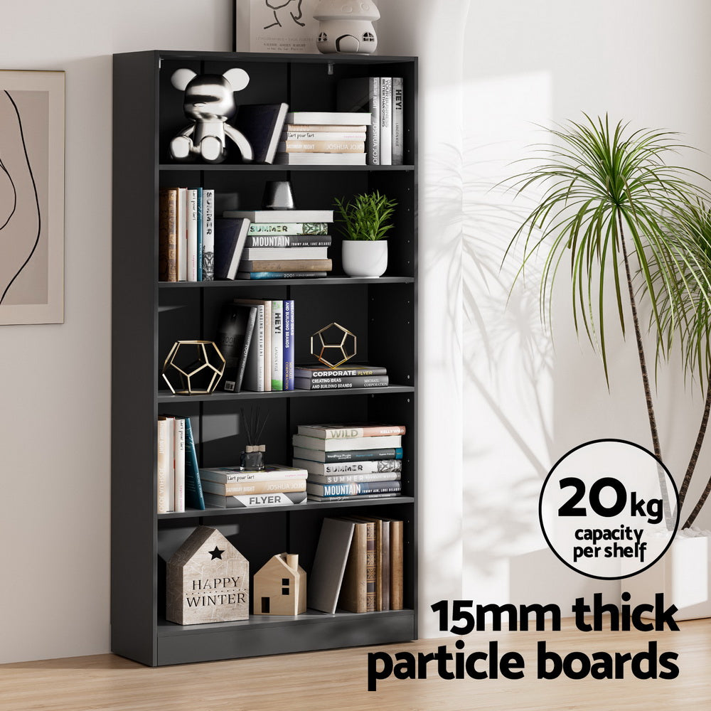 Artiss Bookshelf 5 Tiers ANTON Black-Furniture &gt; Bedroom-PEROZ Accessories