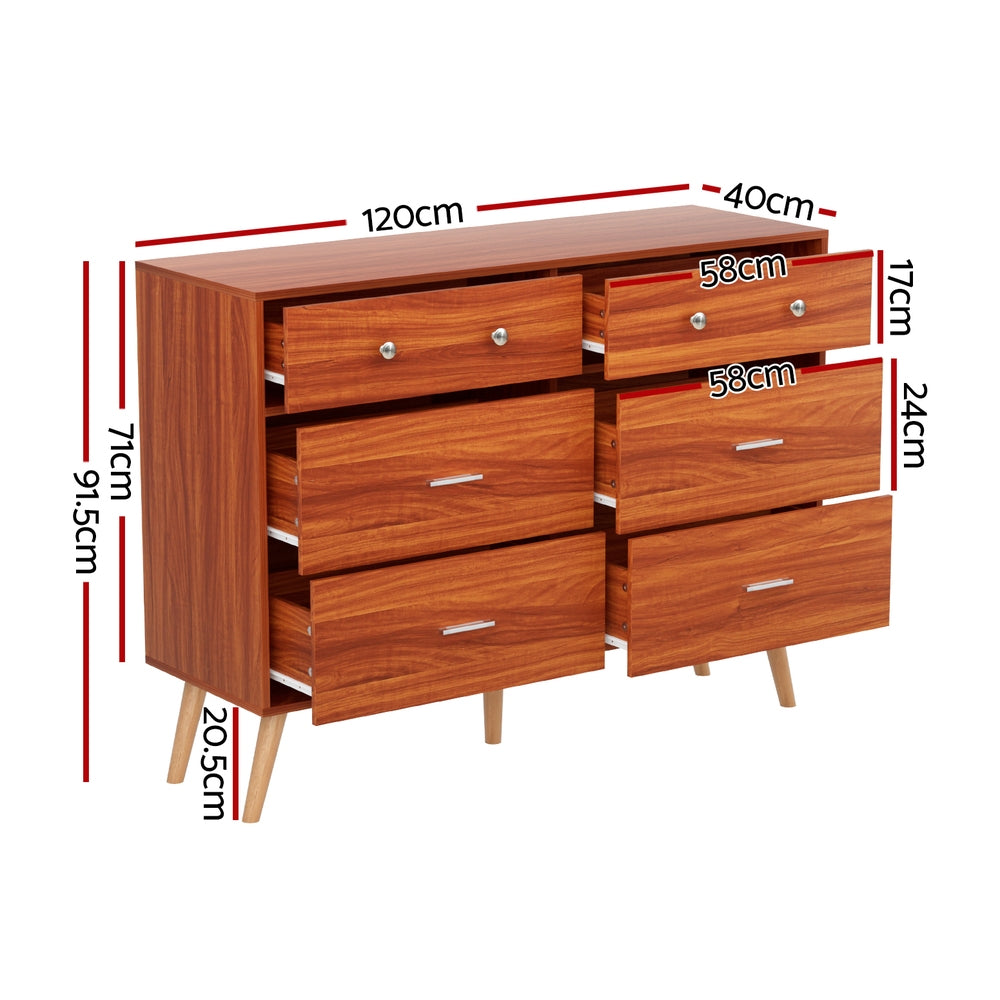 Artiss 6 Chest of Drawers Storage Cabinet Walnut-Furniture &gt; Bedroom &gt; Dressers-PEROZ Accessories