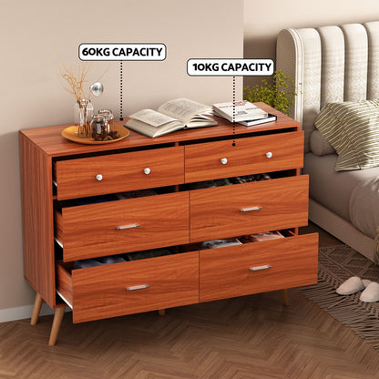 Artiss 6 Chest of Drawers Storage Cabinet Walnut-Furniture &gt; Bedroom &gt; Dressers-PEROZ Accessories