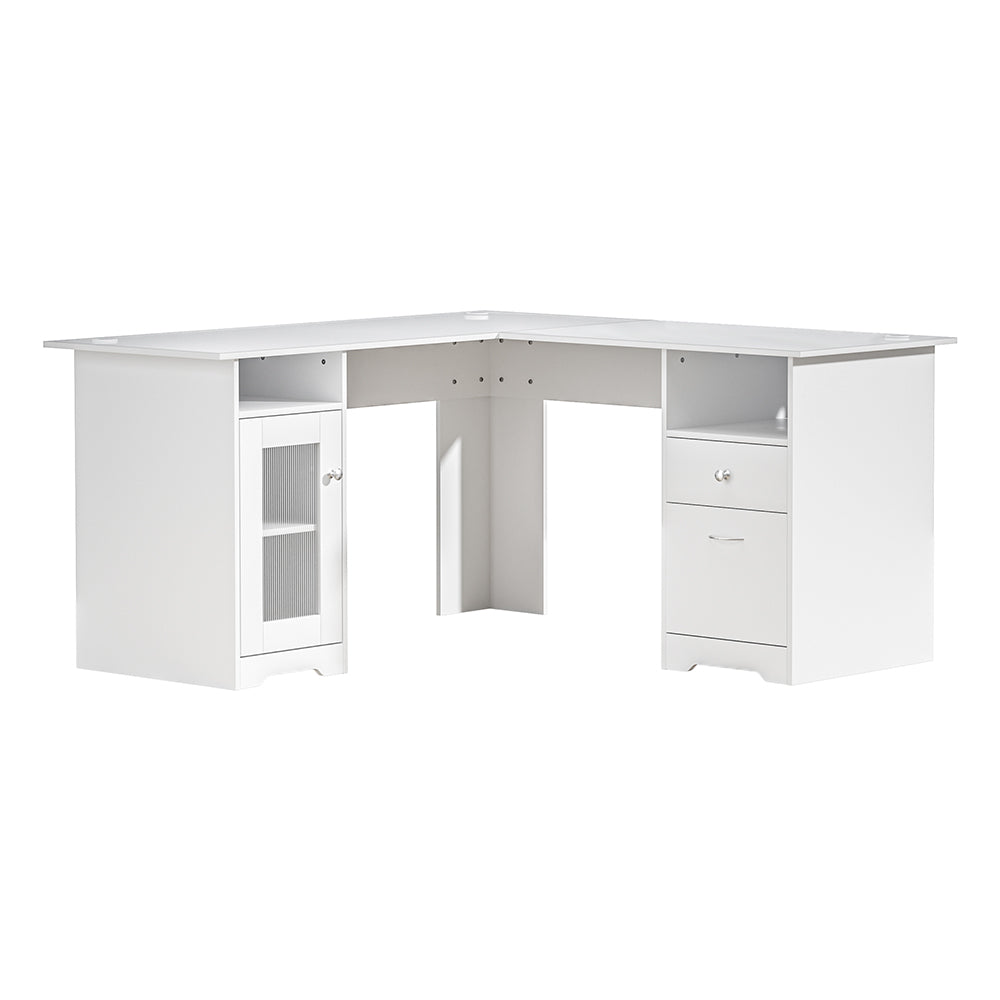 Artiss Computer Desk Shelf Cabinet L-Shape White 150CM-Office Desks-PEROZ Accessories