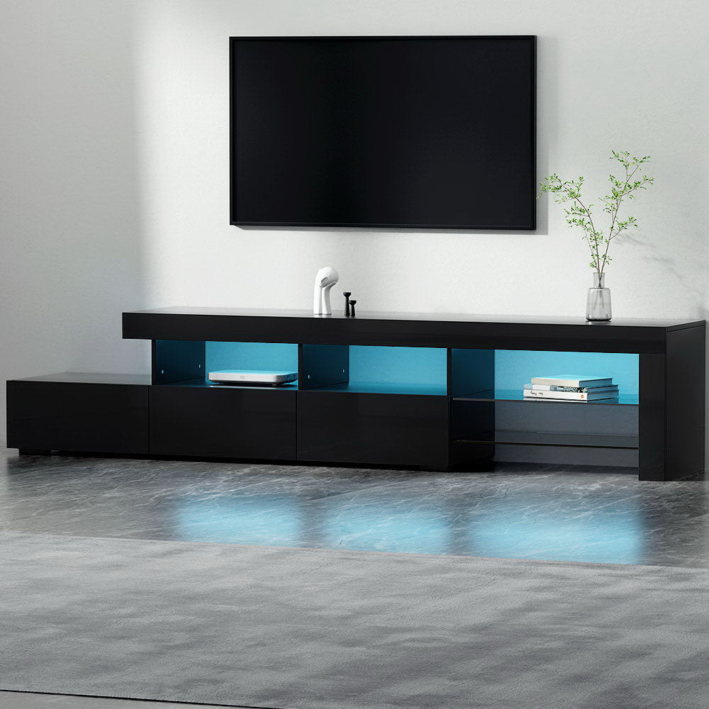 Artiss Entertainment Unit TV Cabinet LED 215cm Black Caya-Entertainment Units-PEROZ Accessories