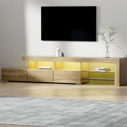 Artiss Entertainment Unit TV Cabinet LED 215cm Pine Caya-Entertainment Units-PEROZ Accessories