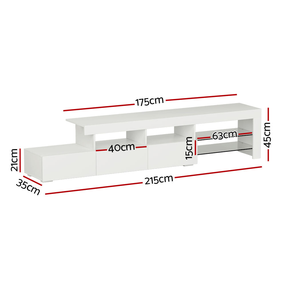 Artiss Entertainment Unit TV Cabinet LED 215cm White Caya-Entertainment Units-PEROZ Accessories