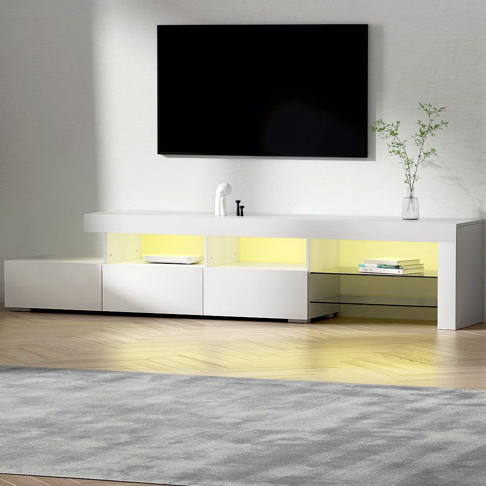 Artiss Entertainment Unit TV Cabinet LED 215cm White Caya-Entertainment Units-PEROZ Accessories