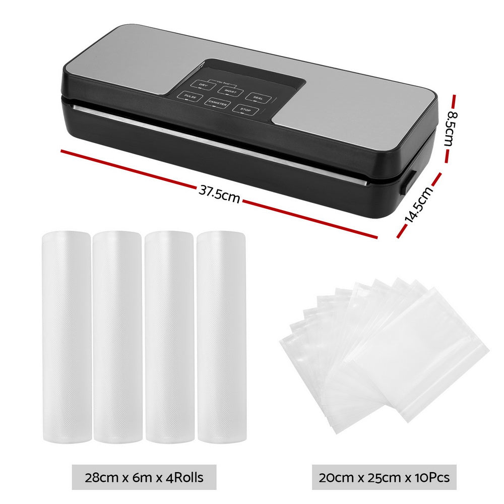 Devanti Food Vacuum Sealer Machine Auto Seal Cutter 5 Modes Storage Bags 28cm 6m 4 Rolls-Appliances &gt; Kitchen Appliances-PEROZ Accessories