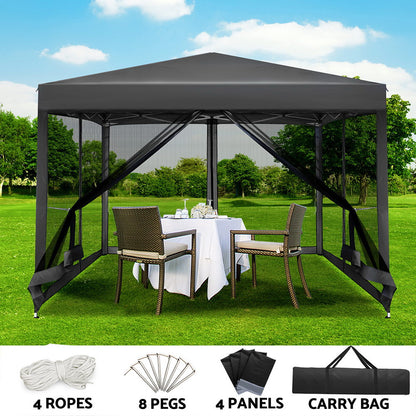 Instahut Gazebo Pop Up Marquee 3x3m Wedding Party Outdoor Camping Tent Canopy Shade Mesh Wall Grey-Home &amp; Garden &gt; Shading-PEROZ Accessories