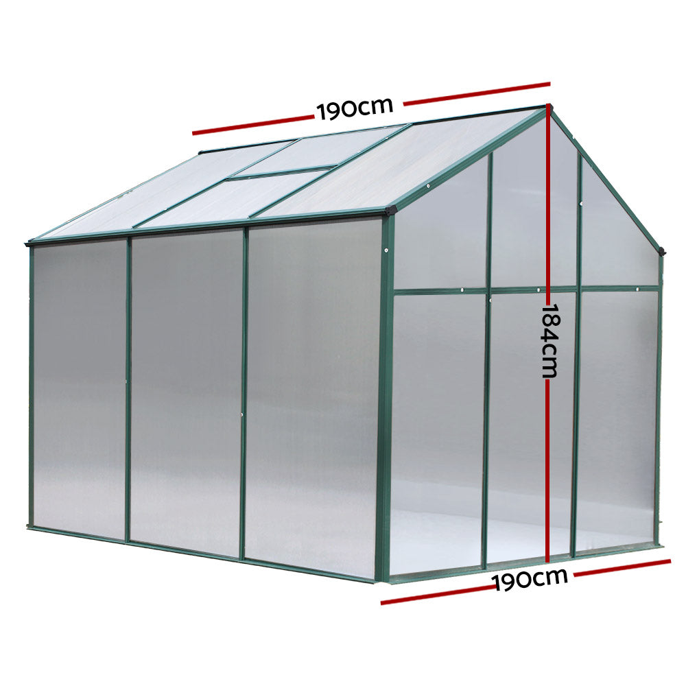 Greenfingers Greenhouse 1.9x1.9x1.83M Aluminium Polycarbonate Green House Garden Shed-Home &amp; Garden &gt; Green Houses-PEROZ Accessories