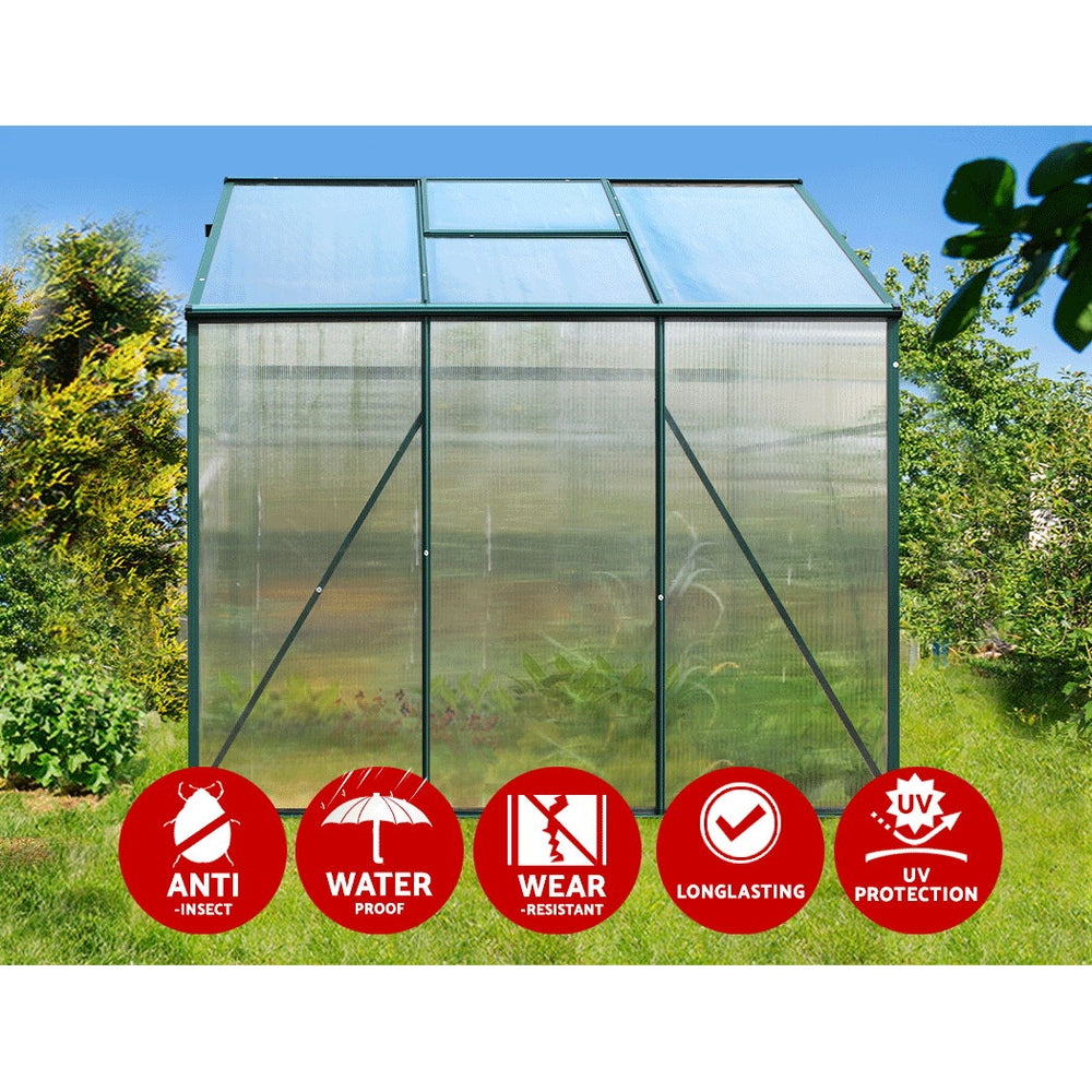 Greenfingers Greenhouse 1.9x1.9x1.83M Aluminium Polycarbonate Green House Garden Shed-Home &amp; Garden &gt; Green Houses-PEROZ Accessories