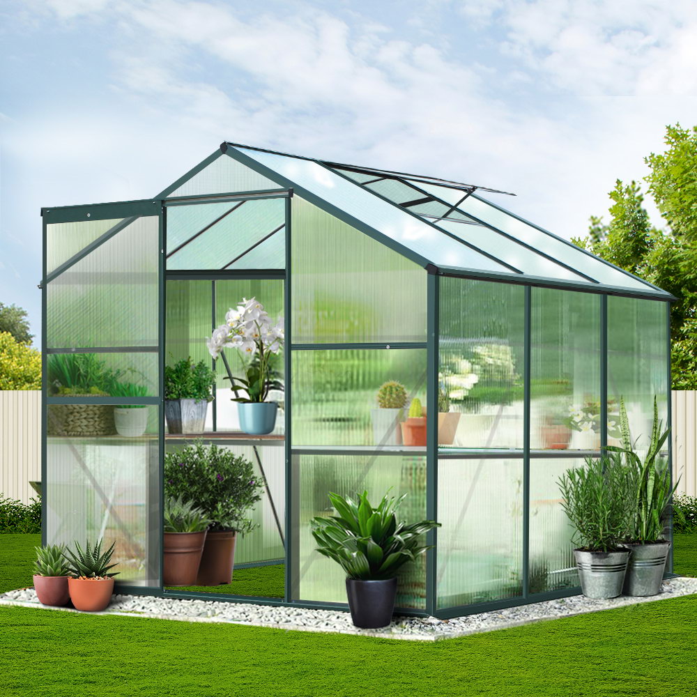 Greenfingers Greenhouse 1.9x1.9x1.83M Aluminium Polycarbonate Green House Garden Shed-Home &amp; Garden &gt; Green Houses-PEROZ Accessories