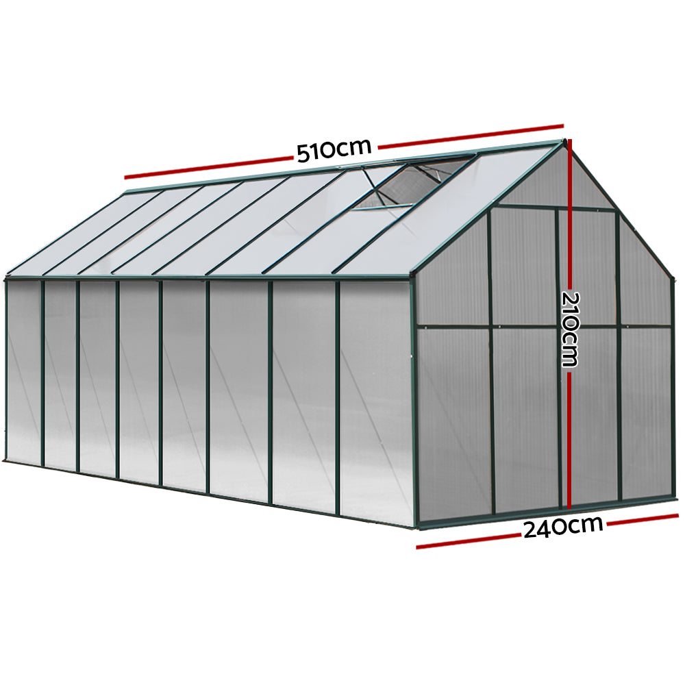 Greenfingers Greenhouse 5.1x2.44x2.1M Aluminium Polycarbonate Green House Garden Shed-Home &amp; Garden &gt; Green Houses-PEROZ Accessories