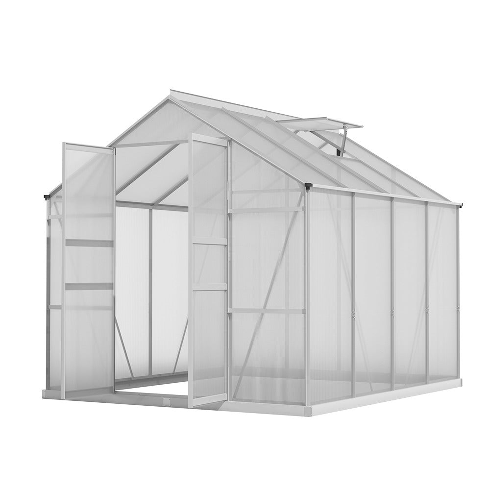 Greenfingers Greenhouse 2.42x2.5x2.26M Aluminium Double Doors Green House Garden Shed-Home &amp; Garden &gt; Green Houses-PEROZ Accessories