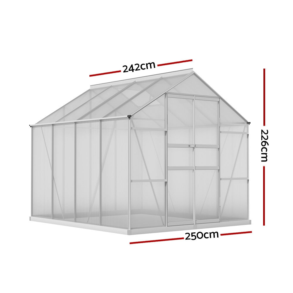 Greenfingers Greenhouse 2.42x2.5x2.26M Aluminium Double Doors Green House Garden Shed-Home &amp; Garden &gt; Green Houses-PEROZ Accessories