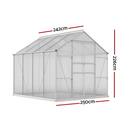 Greenfingers Greenhouse 2.42x2.5x2.26M Aluminium Double Doors Green House Garden Shed-Home &amp; Garden &gt; Green Houses-PEROZ Accessories