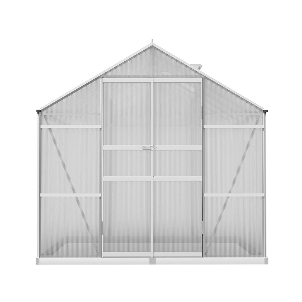 Greenfingers Greenhouse 2.42x2.5x2.26M Aluminium Double Doors Green House Garden Shed-Home &amp; Garden &gt; Green Houses-PEROZ Accessories