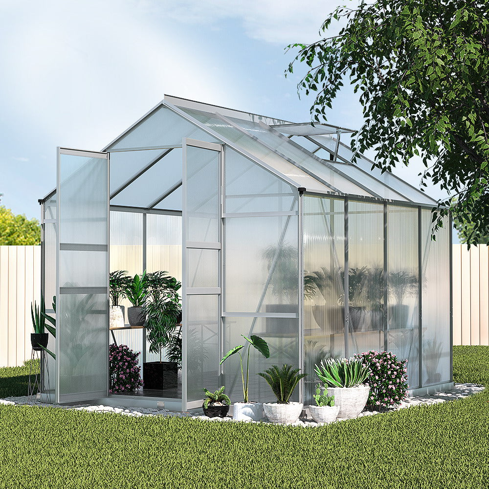 Greenfingers Greenhouse 2.42x2.5x2.26M Aluminium Double Doors Green House Garden Shed-Home &amp; Garden &gt; Green Houses-PEROZ Accessories