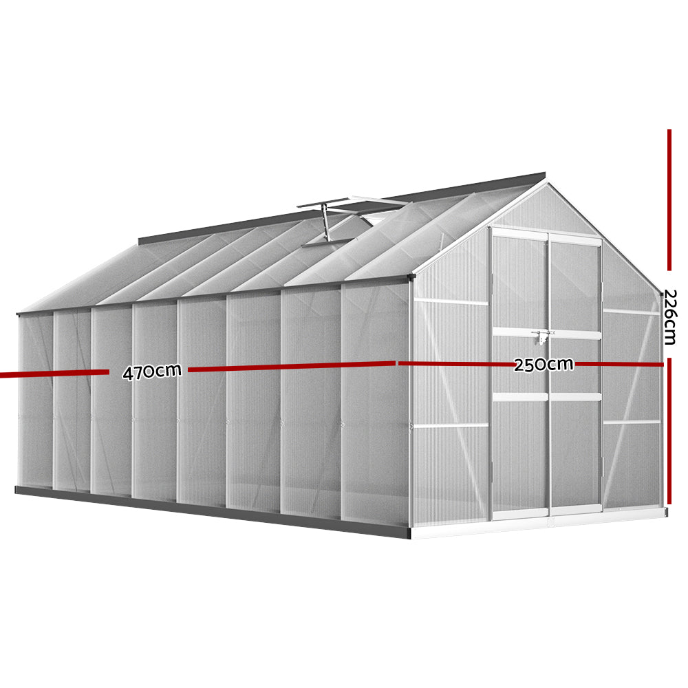 Greenfingers Greenhouse 4.7x2.5x2.26M Double Doors Aluminium Green House Garden Shed-Home &amp; Garden &gt; Green Houses-PEROZ Accessories