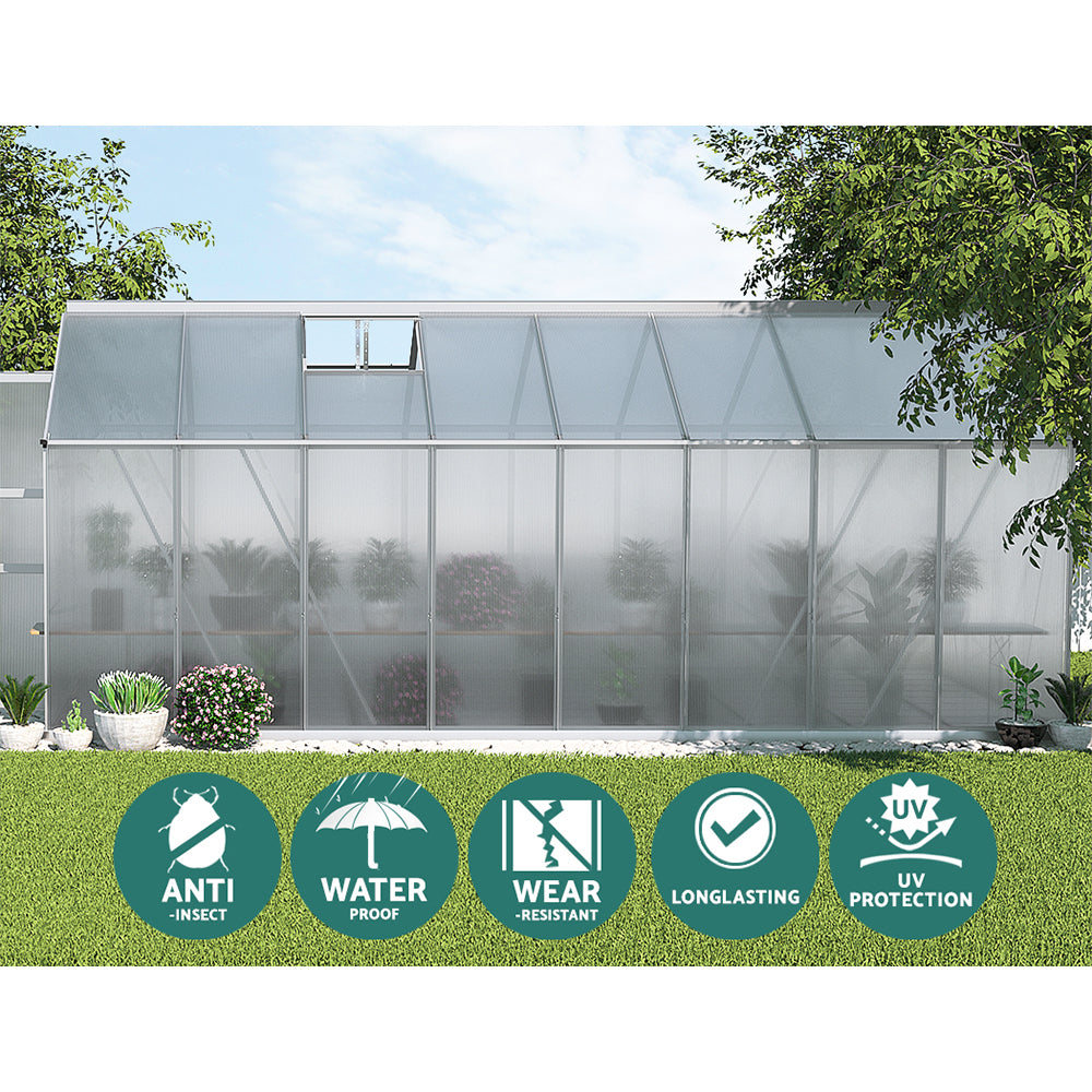 Greenfingers Greenhouse 4.7x2.5x2.26M Double Doors Aluminium Green House Garden Shed-Home &amp; Garden &gt; Green Houses-PEROZ Accessories