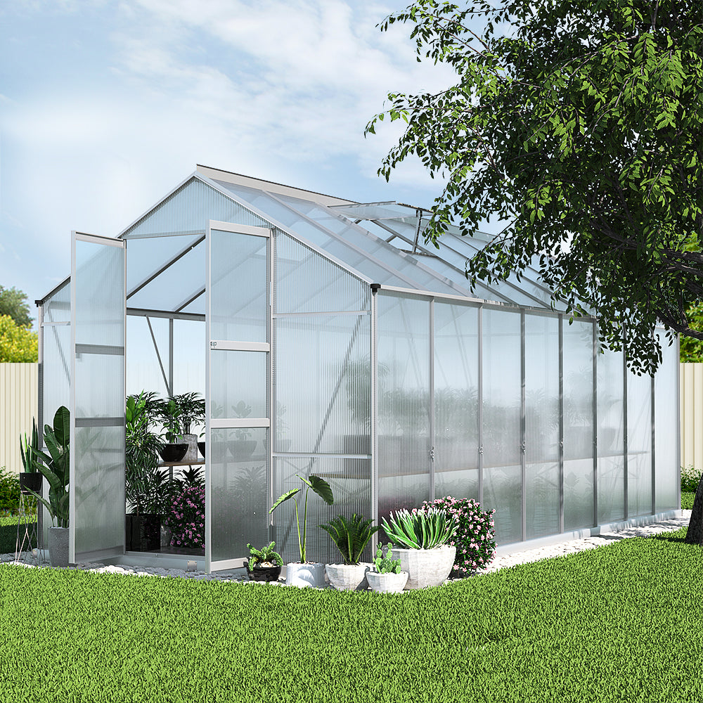 Greenfingers Greenhouse 4.7x2.5x2.26M Double Doors Aluminium Green House Garden Shed-Home &amp; Garden &gt; Green Houses-PEROZ Accessories