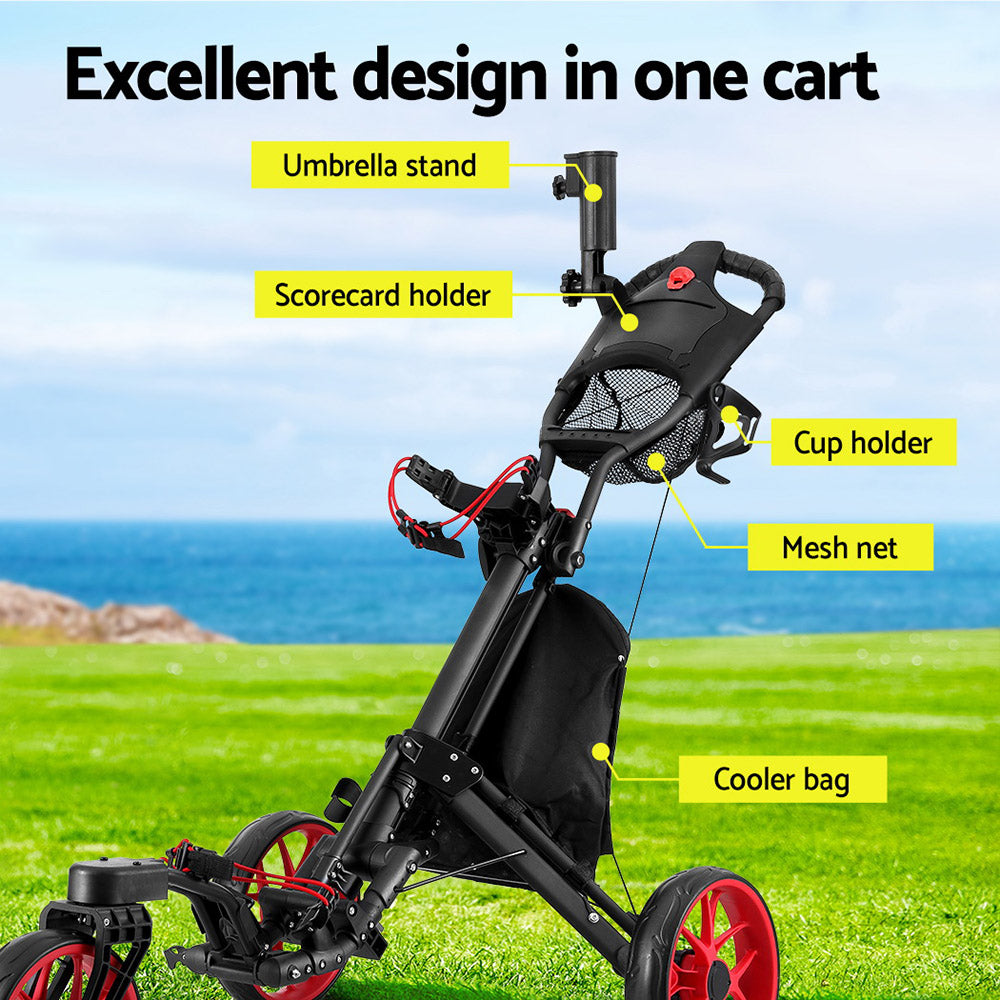 Everfit Golf Buggy Foldable Trolley Golf Cart Swivel Wheel Umbrella Bottle Stand-Outdoor Recreation &gt; Camping &gt; Camp Furniture-PEROZ Accessories