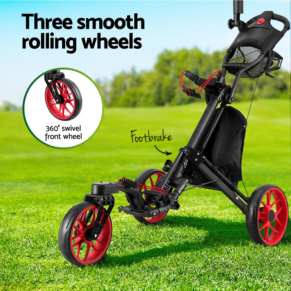 Everfit Golf Buggy Foldable Trolley Golf Cart Swivel Wheel Umbrella Bottle Stand-Outdoor Recreation &gt; Camping &gt; Camp Furniture-PEROZ Accessories