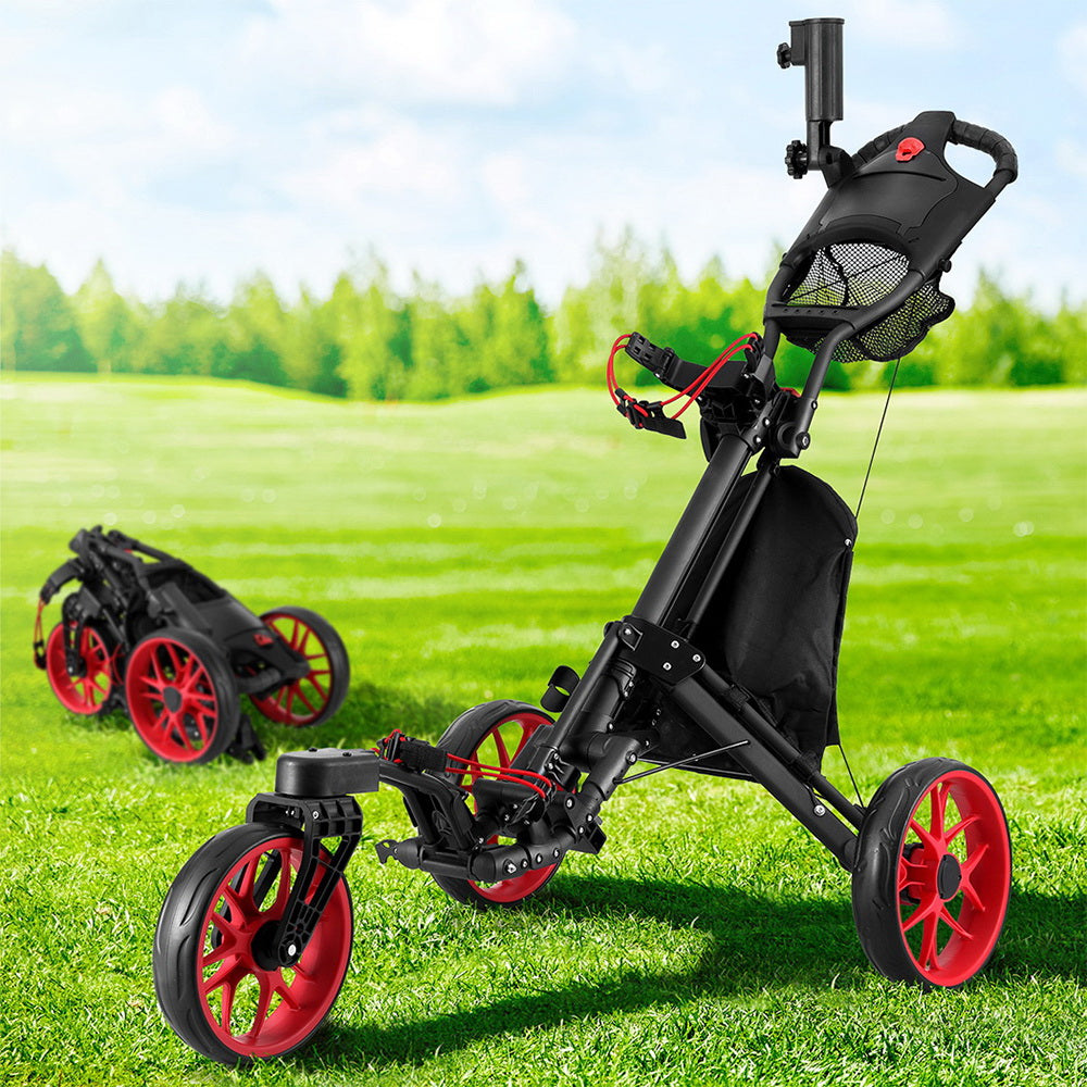 Everfit Golf Buggy Foldable Trolley Golf Cart Swivel Wheel Umbrella Bottle Stand-Outdoor Recreation &gt; Camping &gt; Camp Furniture-PEROZ Accessories