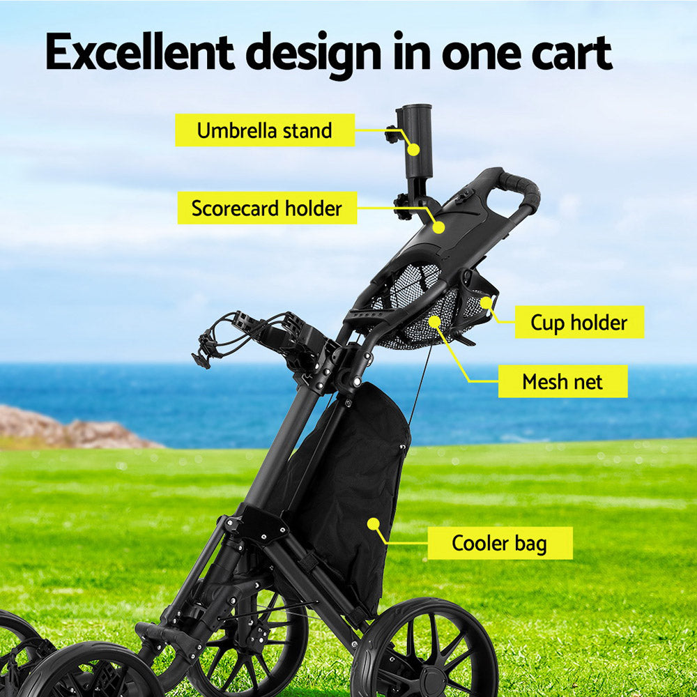 Everfit Golf Buggy Foldable Trolley Golf Cart Wheels Umbrella Bottle Holder-Outdoor Recreation &gt; Camping &gt; Camp Furniture-PEROZ Accessories