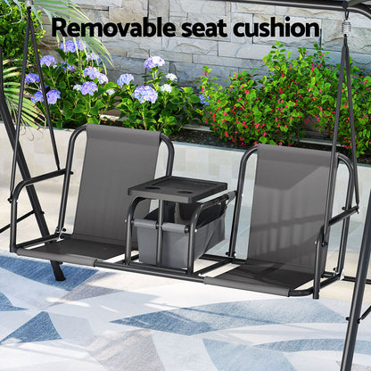 Gardeon Outdoor Swing Chair Garden Furniture Canopy Cup Holder 2 Seater Grey-Swing Chairs-PEROZ Accessories