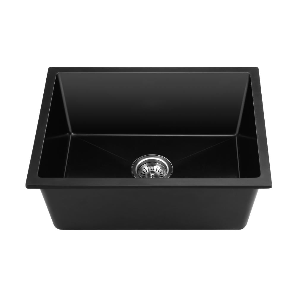 Welba Kitchen Sink 55x45cm Granite Stone Sink Laundry Basin Single Bowl Black-Granite Sink-PEROZ Accessories