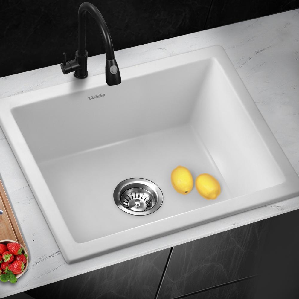 Welba Kitchen Sink Basin Stone Sink Bathroom Laundry Single Bowl 590mmx450mm WH-Kitchen Sinks-PEROZ Accessories