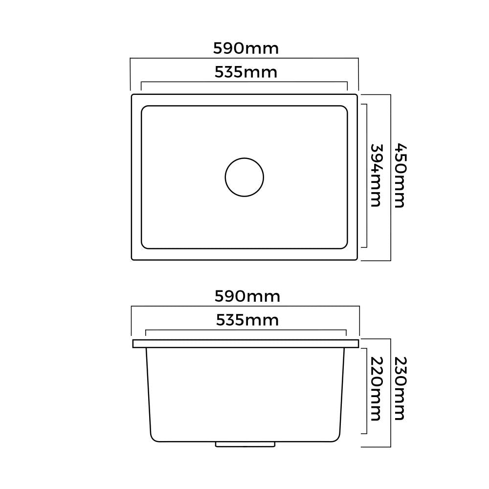 Welba Kitchen Sink Basin Stone Sink Bathroom Laundry Single Bowl 590mmx450mm WH-Kitchen Sinks-PEROZ Accessories