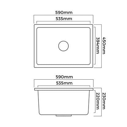 Welba Kitchen Sink Basin Stone Sink Bathroom Laundry Single Bowl 590mmx450mm WH-Kitchen Sinks-PEROZ Accessories