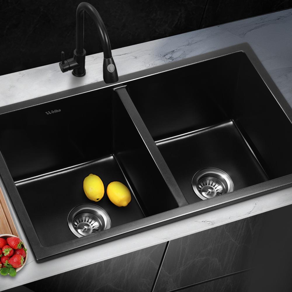 Welba Kitchen Sink Basin Stone Sink Bathroom Laundry Double Bowl 770mmx450mm-Kitchen Sinks-PEROZ Accessories