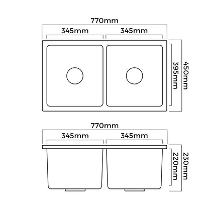 Welba Kitchen Sink Basin Stone Sink Bathroom Laundry Double Bowl 770mmx450mm-Kitchen Sinks-PEROZ Accessories