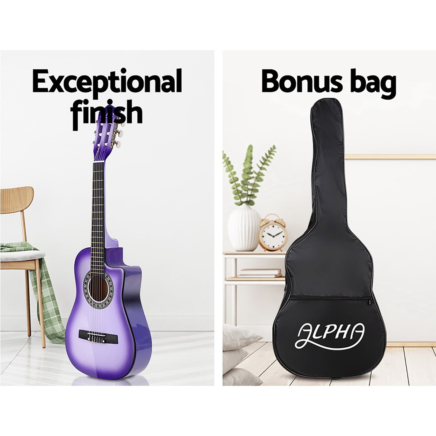 Alpha 34 Inch Classical Guitar Wooden Body Nylon String w/ Stand Beignner Purple-Audio &amp; Video &gt; Musical Instrument &amp; Accessories-PEROZ Accessories