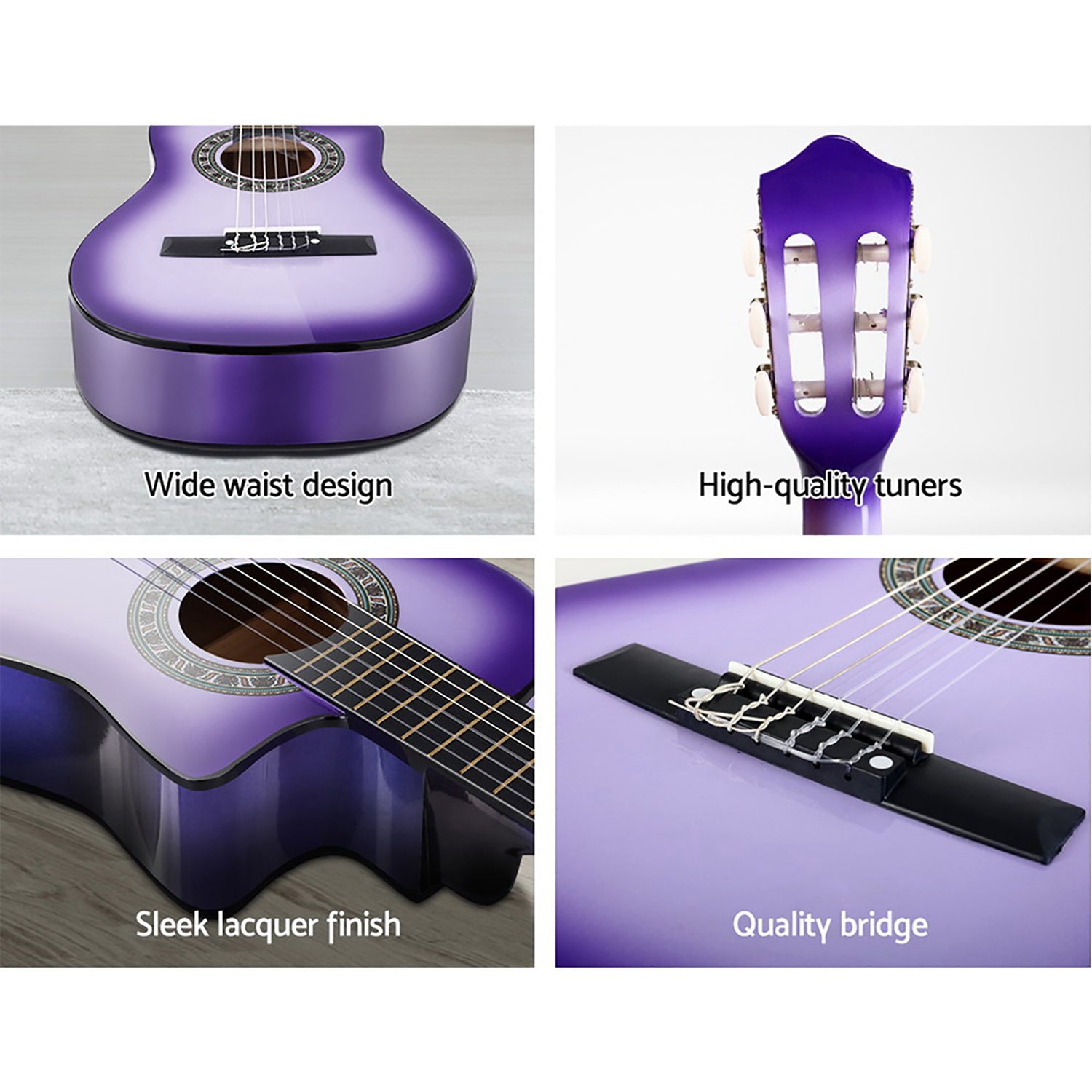 Alpha 34 Inch Classical Guitar Wooden Body Nylon String w/ Stand Beignner Purple-Audio &amp; Video &gt; Musical Instrument &amp; Accessories-PEROZ Accessories