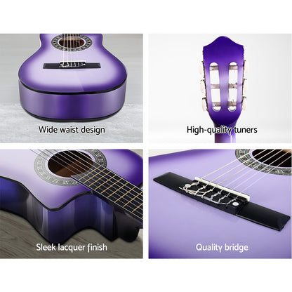 Alpha 34 Inch Classical Guitar Wooden Body Nylon String w/ Stand Beignner Purple-Audio &amp; Video &gt; Musical Instrument &amp; Accessories-PEROZ Accessories