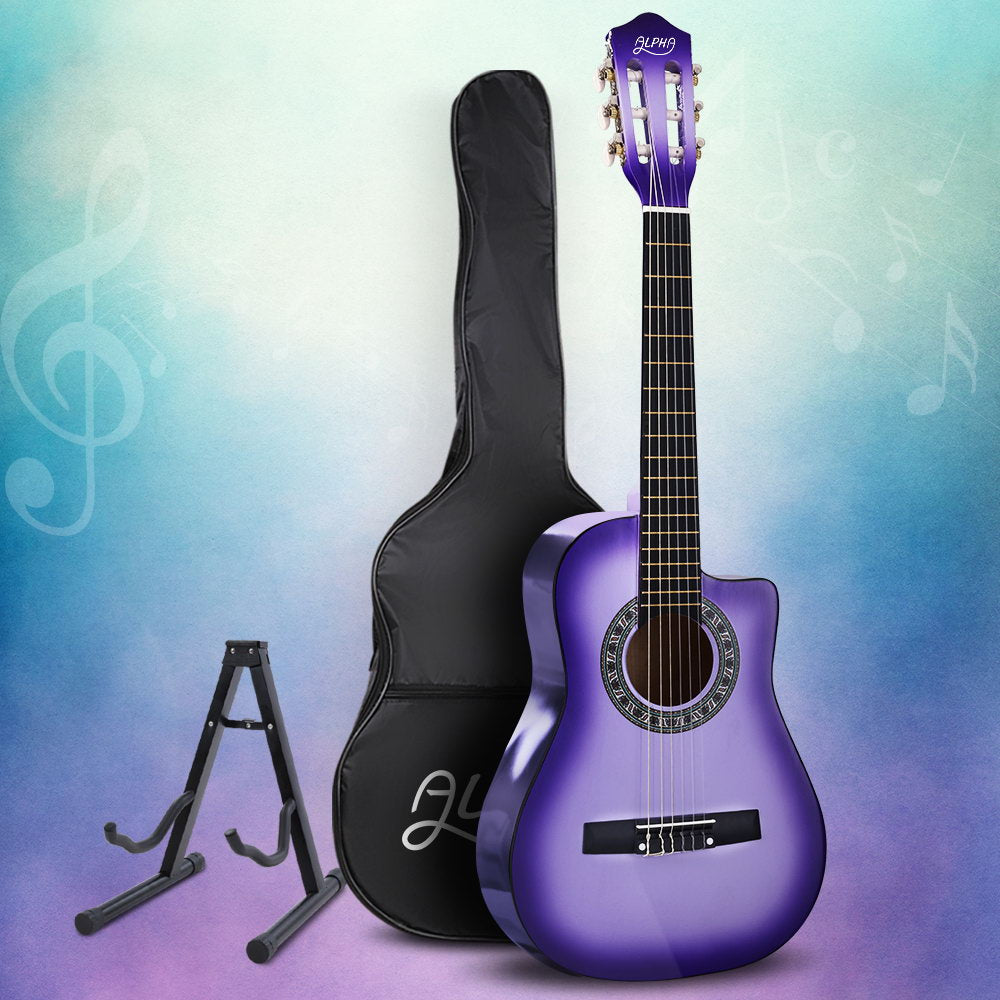 Alpha 34 Inch Classical Guitar Wooden Body Nylon String w/ Stand Beignner Purple-Audio &amp; Video &gt; Musical Instrument &amp; Accessories-PEROZ Accessories