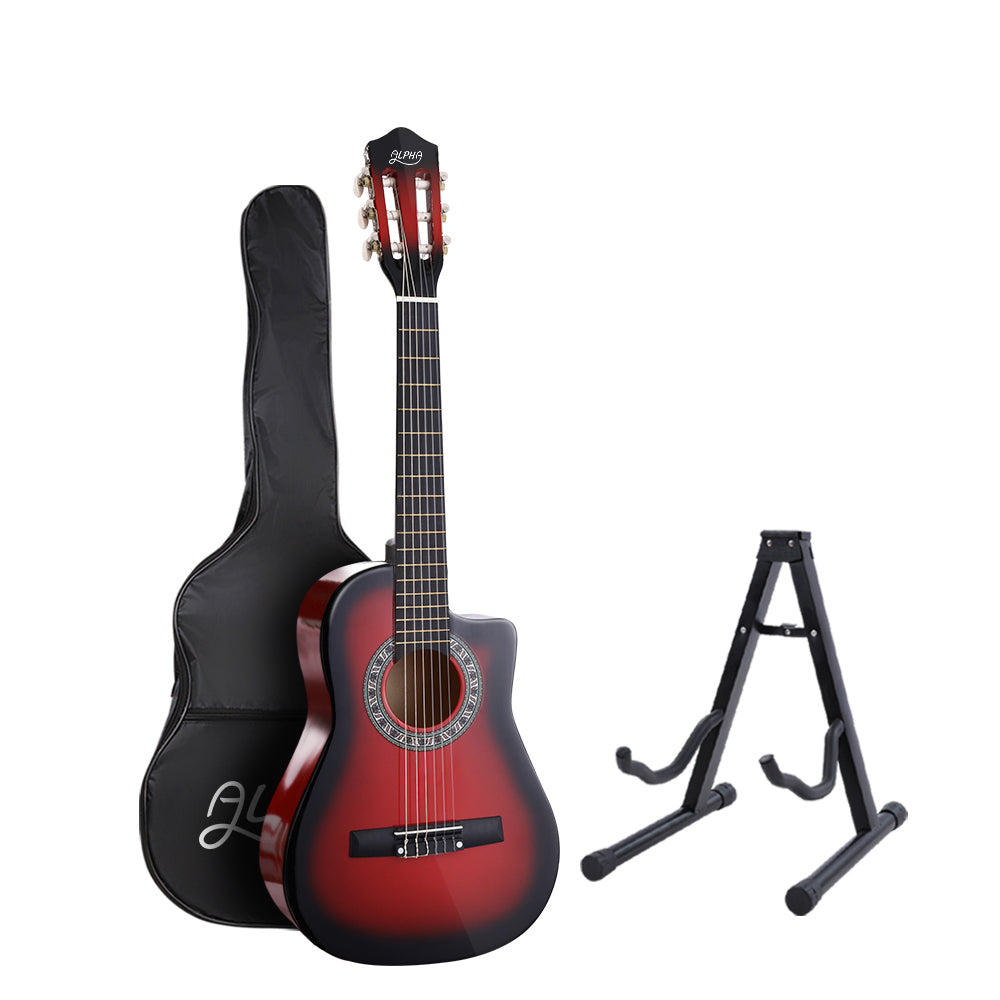 Alpha 34 Inch Classical Guitar Wooden Body Nylon String w/ Stand Beignner Red-Audio &amp; Video &gt; Musical Instrument &amp; Accessories-PEROZ Accessories