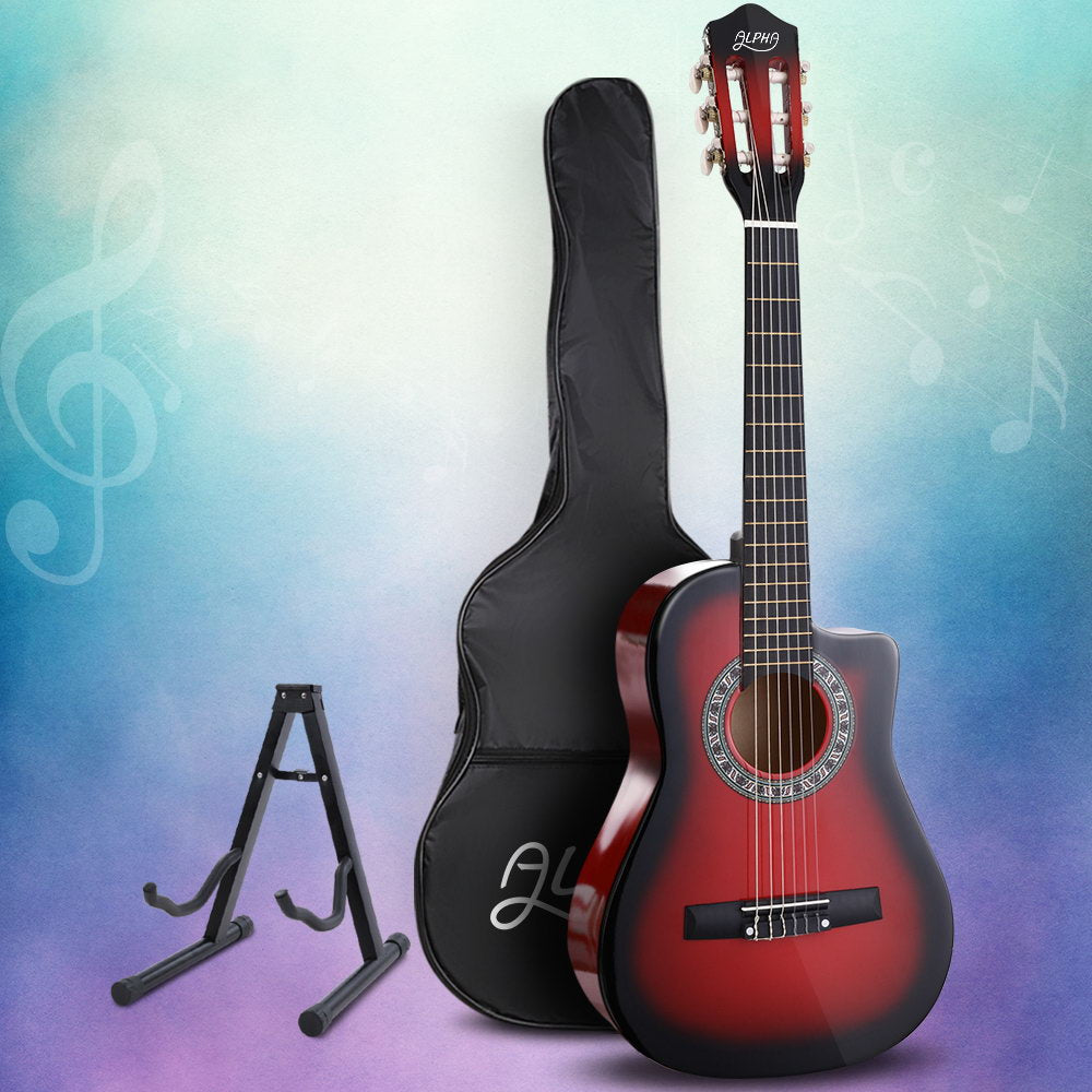 Alpha 34 Inch Classical Guitar Wooden Body Nylon String w/ Stand Beignner Red-Audio &amp; Video &gt; Musical Instrument &amp; Accessories-PEROZ Accessories