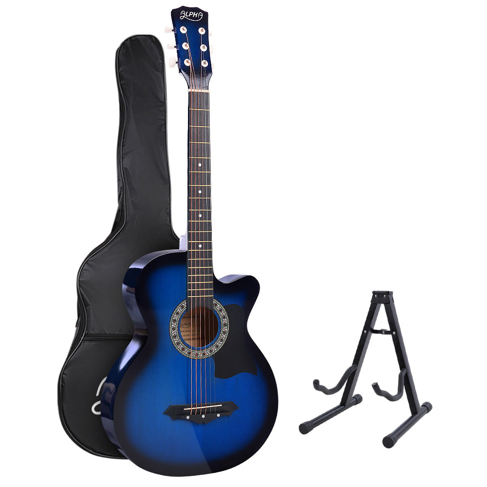 Alpha 38 Inch Acoustic Guitar Wooden Body Steel String Full Size w/ Stand Blue-Audio &amp; Video &gt; Musical Instrument &amp; Accessories-PEROZ Accessories