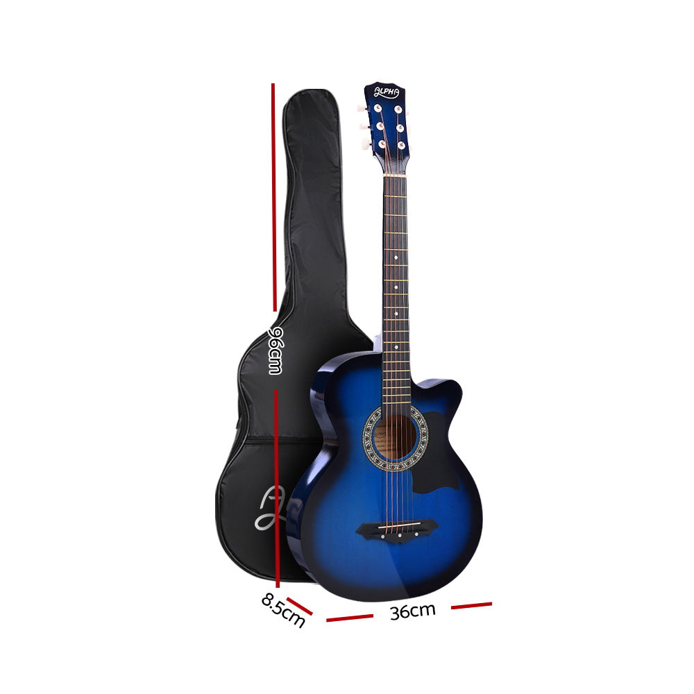 Alpha 38 Inch Acoustic Guitar Wooden Body Steel String Full Size w/ Stand Blue-Audio &amp; Video &gt; Musical Instrument &amp; Accessories-PEROZ Accessories