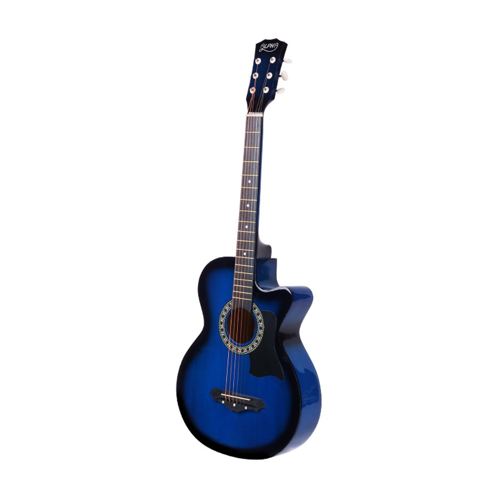 Alpha 38 Inch Acoustic Guitar Wooden Body Steel String Full Size w/ Stand Blue-Audio &amp; Video &gt; Musical Instrument &amp; Accessories-PEROZ Accessories