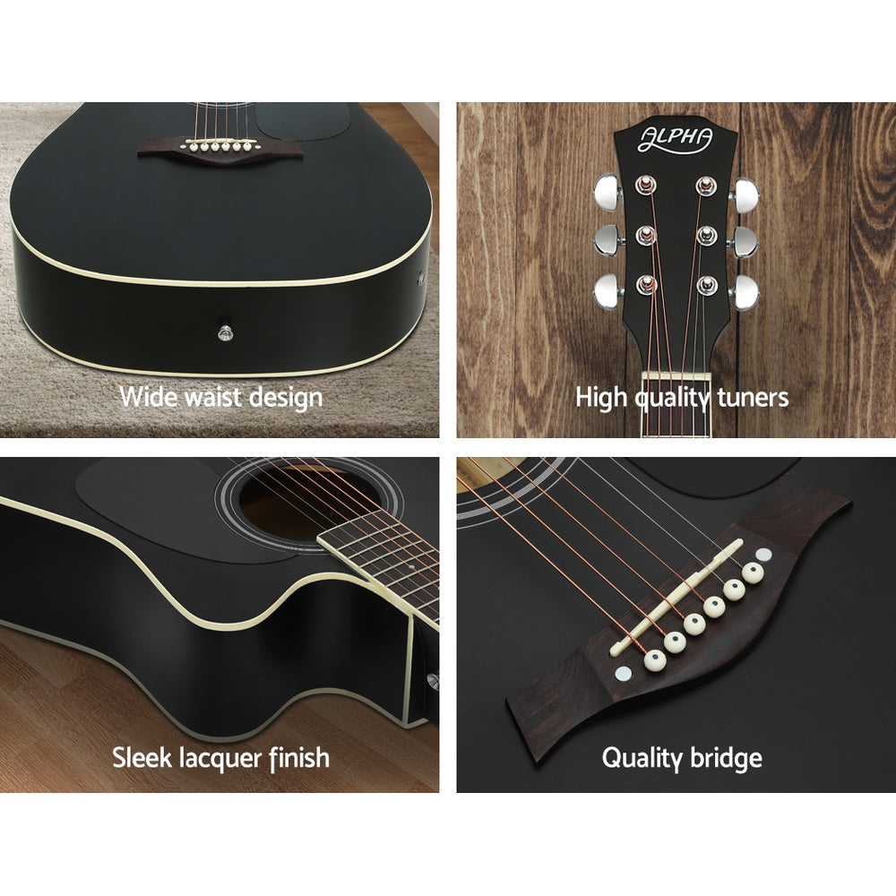 Alpha 41 Inch Acoustic Guitar Equaliser Electric Output Cutaway w/ Stand Black-Audio &amp; Video &gt; Musical Instrument &amp; Accessories-PEROZ Accessories