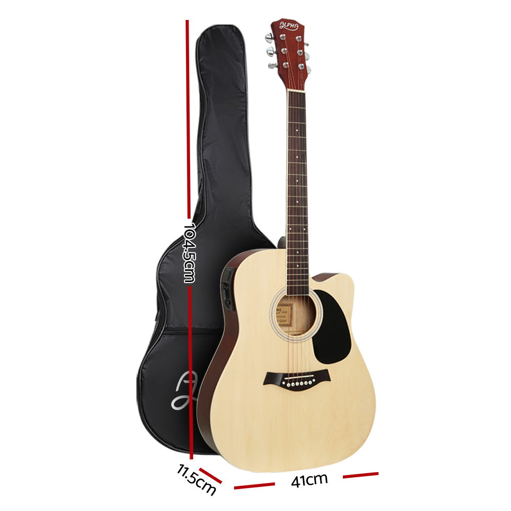 Alpha 41 Inch Acoustic Guitar Equaliser Electric Output Cutaway w/ Stand Wood-Audio &amp; Video &gt; Musical Instrument &amp; Accessories-PEROZ Accessories