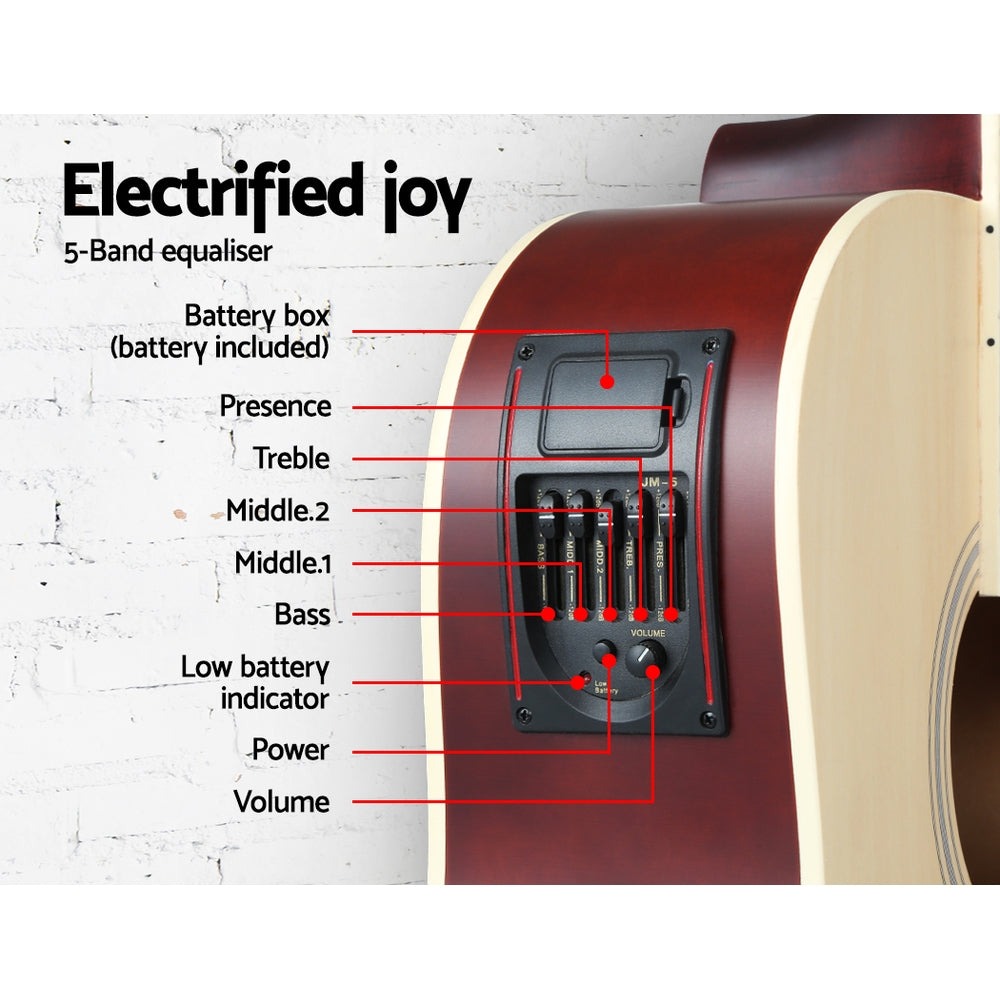 Alpha 41 Inch Acoustic Guitar Equaliser Electric Output Cutaway w/ Stand Wood-Audio &amp; Video &gt; Musical Instrument &amp; Accessories-PEROZ Accessories